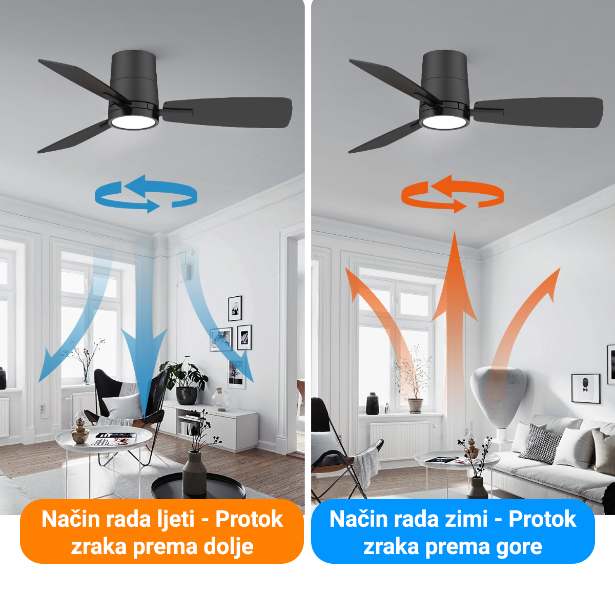 Stropni ventilator sa svjetiljkom Green Tech, 42&quot;, 15W, 3CCT, Crno ili Drvo