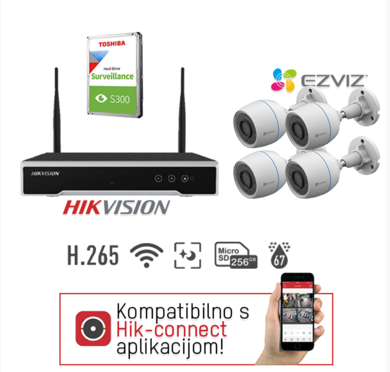 VIDEO KOMPLET, snimač i 4 WiFi kamere EZVIZ od 2MP