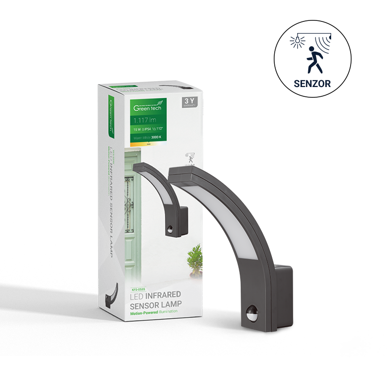 LED zidna svjetiljka sa senzorom Green Tech 15W, 3000K, crna boja