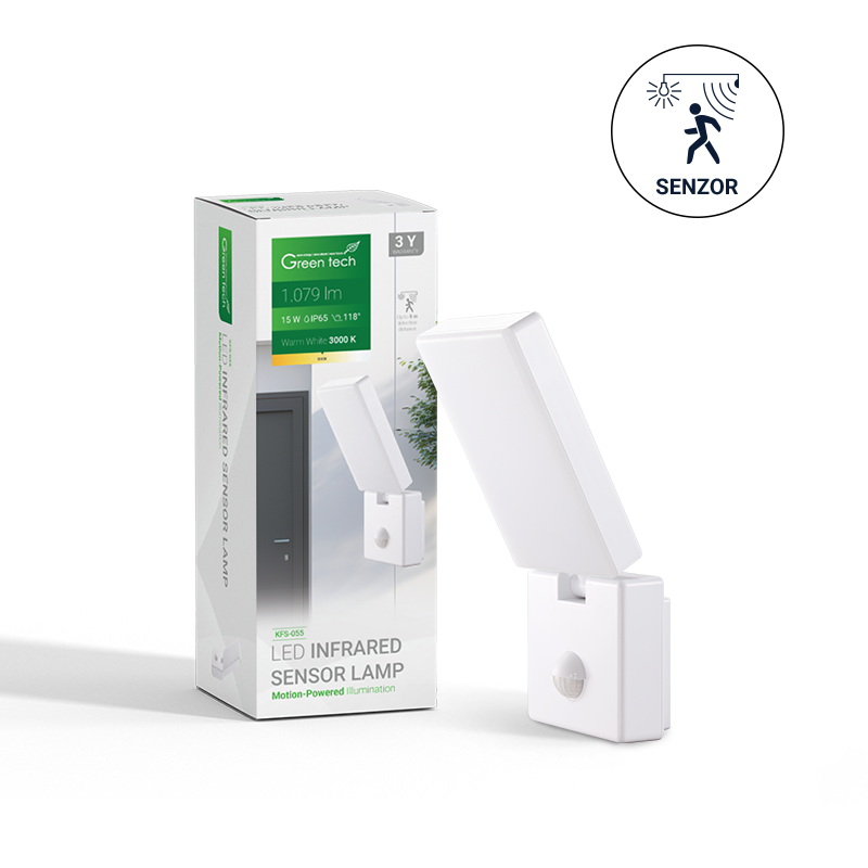 LED zidna svjetiljka sa senzorom Green Tech 15W, 3000K, bijela boja