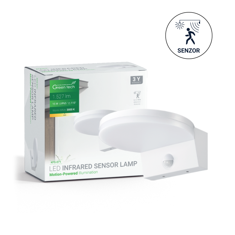 LED zidna svjetiljka sa senzorom Green Tech 15W, 3000K, bijela boja