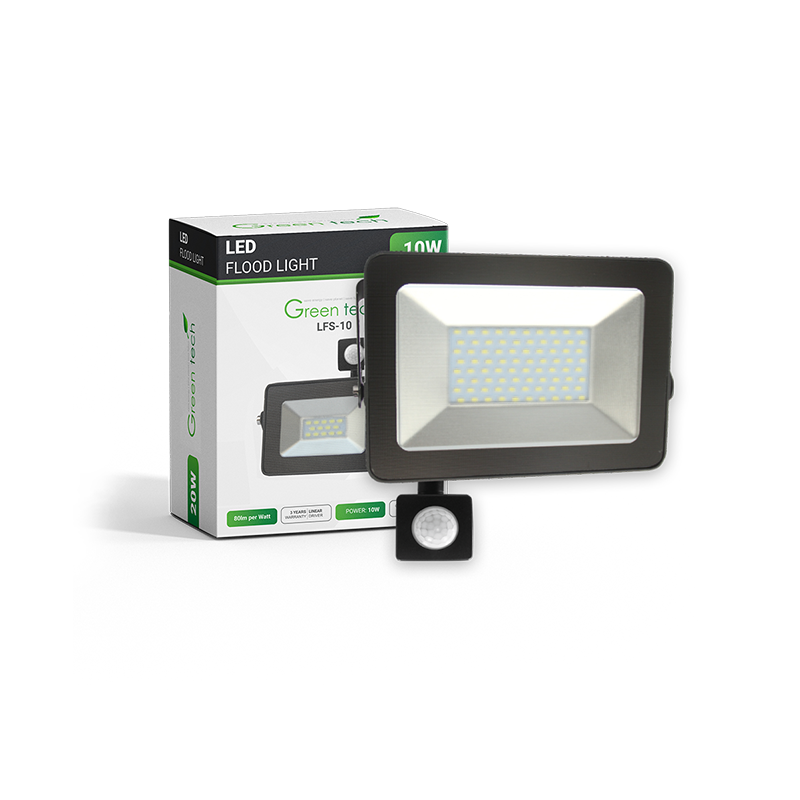 AKCIJA !! LED reflektor sa senzorom Green Tech, 10W, 6000K, IP65, crna boja