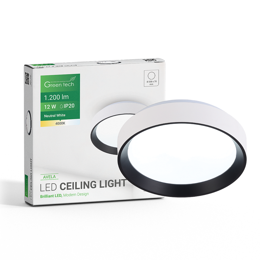 LED plafonjera Green Tech, 12W, 4000K, IP20, bijela + crna, promjer 25,8 cm