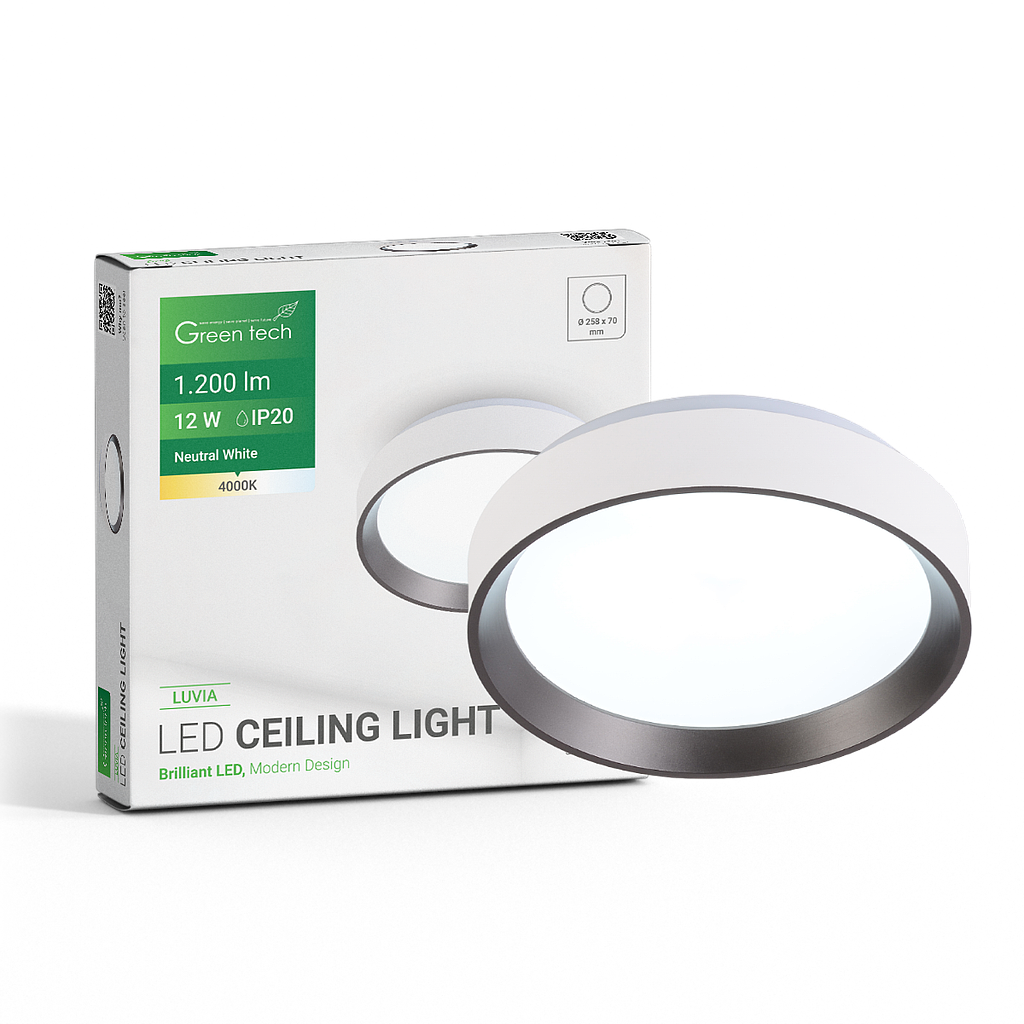 LED plafonjera Green Tech, 12W, 4000K, IP20, bijela + antracit, promjer 25,8 cm