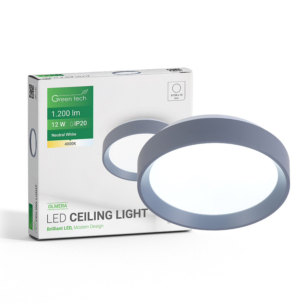 LED plafonjera Green Tech, 12W, 4000K, IP20, plava, promjer 25,8