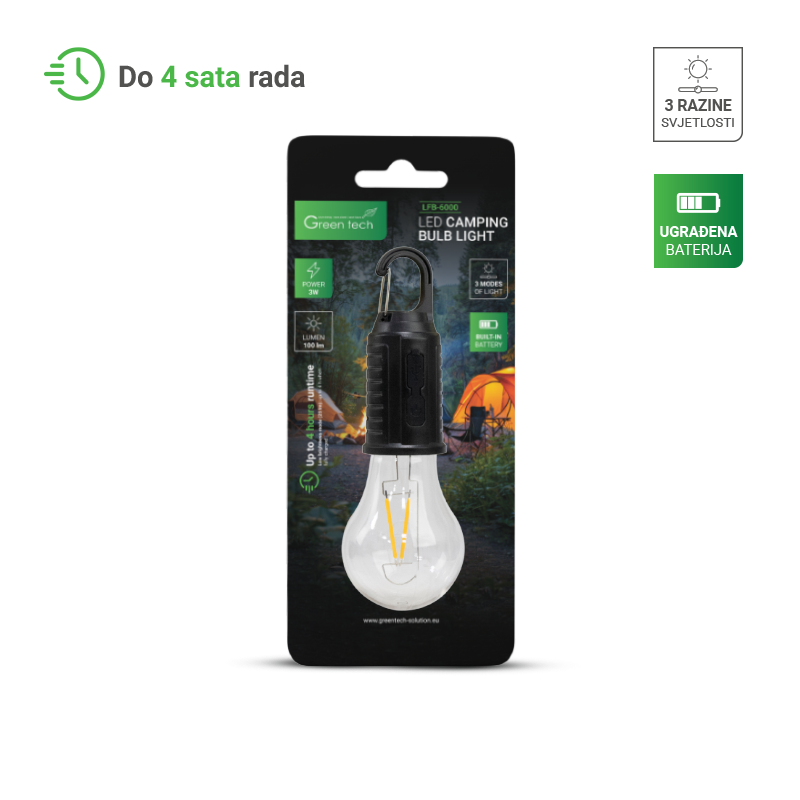 LED kamping žarulja Green Tech, 3W, 3000K, 100 lm