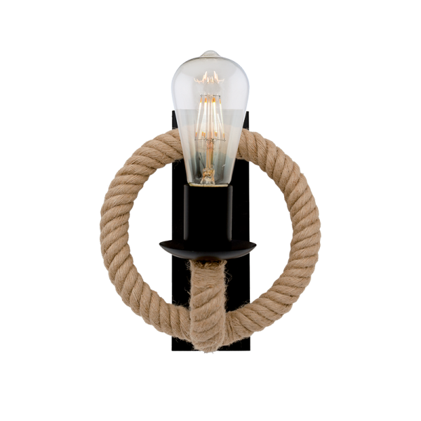 ROPE ZIDNA SVJETILJKA OD KONOPA 1XE27 CRNA