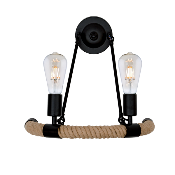 ROPE ZIDNA SVJETILJKA OD KONOPA 2XE27 CRNA